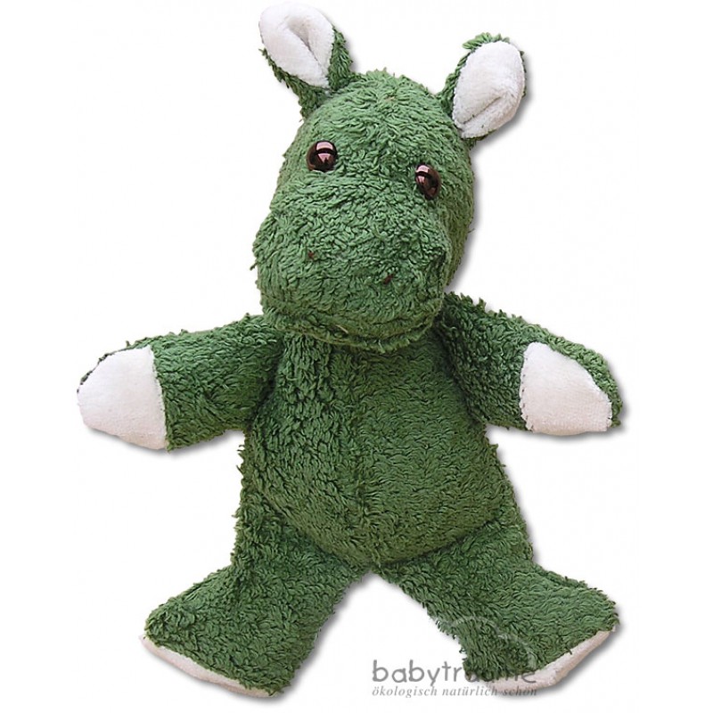 VEGAN Knuffeltier oder Spieluhr Nilpferd Kallisto Hippo gruen natur 100 Baumwolle kbA
