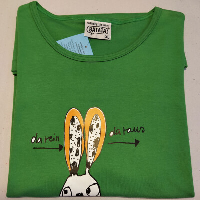 Erwachsenen-T-Shirt "Da rein... da raus" Baumwolle (kbA),, apfel/gelb/grün - Hase mit langen Ohren ;-) -