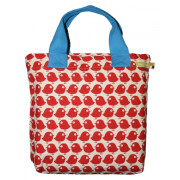 Tasche "Vogel klein", 100% Baumwolle (kbA), rote Vögel auf natur, mit blauen Henkel