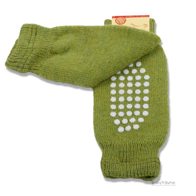 Krabbel-Knieschoner-"grüne Stopper-Stulpen" zum Krabbeln aus dickem Wollplüsch, 100% Wolle (kbT) - wärmen und schützen Knie und Unterschenkel, maigrün