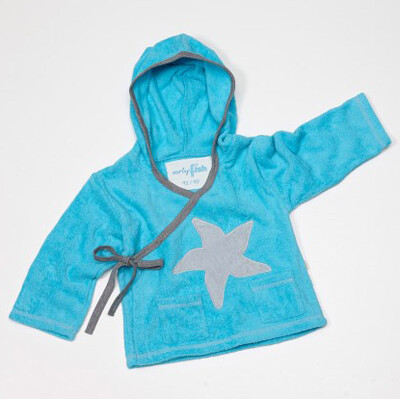 Wickel-Frottee-Kapuzen-Shirt für Strand, Haus, Schwimmbad... - 100% Baumwolle (kbA), hellblau mit Seestern