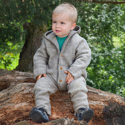 Winteroverall "Engels graues Kuschel-Schaf", Fleece, 100% Wolle (Schurwoll-Fleece aus kbT-Schurwolle), hellgrau-melange