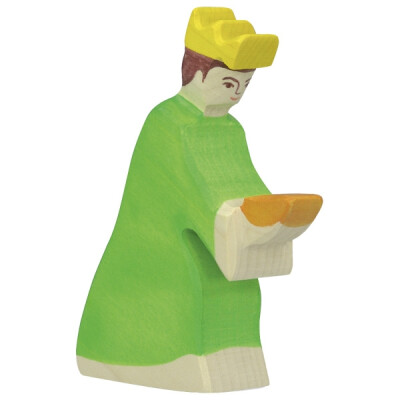 Holzfigur "Balthasar klein, Weiser aus dem Morgenland", grünes Gewand, Holztiger Holzfiguren für die Weihnachtskrippe, handbemalt