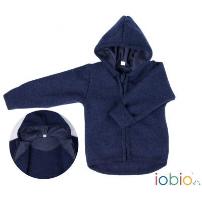 Wollwalk-Jacke mit Umschlag, marine, 100% Schurwolle, Kapuzenfutter: 100% Baumwolle (kbA) 74/80