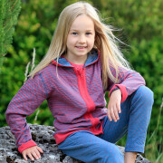 Jacke "Welle + Punkte", 100% Baumwolle (kbA), außen Wellen in rosa, innen blau + Rauten