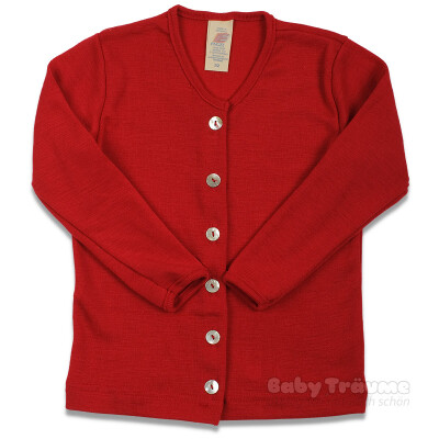 Strickjacke "Kirschrot" mit Perlmuttknöpfen, 70% Wolle (kbT) / 30% Seide