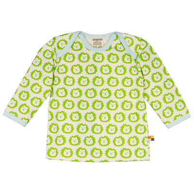 loud+proud-Shirt "grüner BioLöwe", "100%" Baumwolle (kbA), natur/limonengrün/sky 122-128 - mit normalen Halsausschnitt -