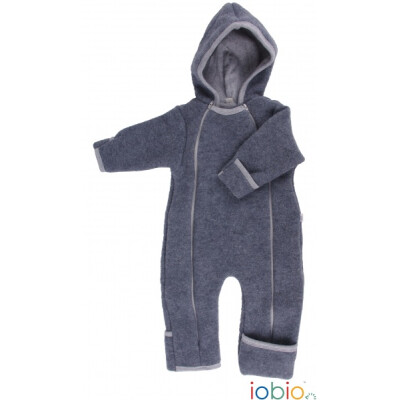 Wollfleece-Overall "grauer Winteroverall" mit Umschlägen und Reißverschlüssen, 100% Wolle (kbT), Kapuzenfutter: 100% Baumwolle (kbA) 74/80