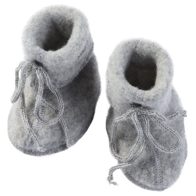 Baby-Binde-Schühchen "Engels graue Zwergenschühchen" aus weichem Woll-Fleece 100% Wolle (kbT) - weich und warm! - Lieferumfang 1 Paar 1 = 9cm