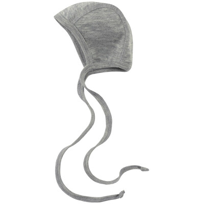 BabyHäubchen "hellgrau-meliert", 70% Wolle (kbT)/30% Seide, hellgraumelange