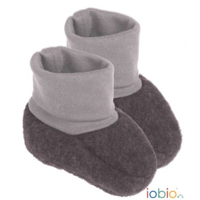 Wollfleece-Baby-Schuh "grau mit hohen Schaft - umschlagbar", Fleece: 100% Wolle (kbT), Schaft: 96% Baumwolle (kbA)/4% Elasthan Gr. 0: ca. 0-6 Monate
