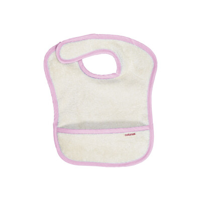Frottee-Lätzchen°° "natur/flieder" mit Klecker-Auffangtasche, 100% Baumwolle (kbA) mit Klettverschluss natur/flieder