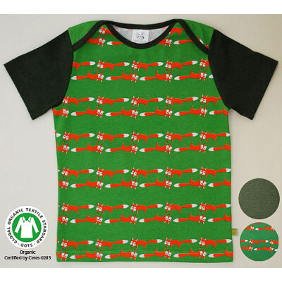 T-Shirt "Fuchs" fürs Baby, Kind oder Kleinkind, 97% Baumwolle (kbA)/3% Elasthan, grün mit Fuchsdruck 62/68