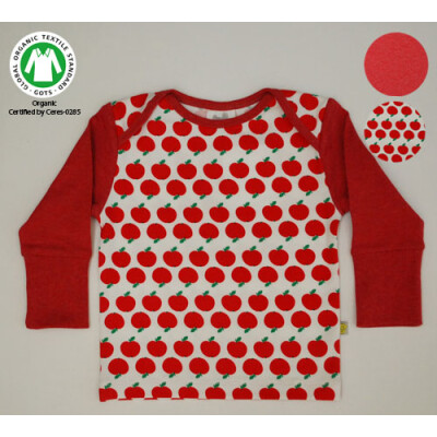 Shirt "Prusselises Apfel" fürs Baby, Kind oder Kleinkind, 97% Baumwolle (kbA)/3% Elasthan, weiß mit rotem Apfeldruck