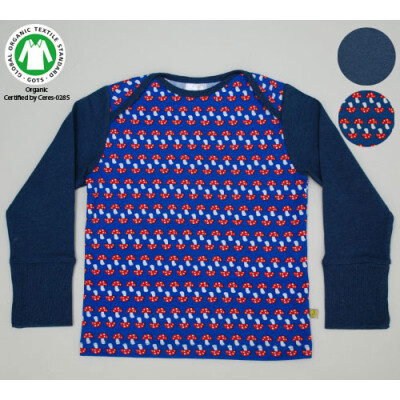 Shirt "Pilze" fürs Baby, Kind oder Kleinkind, 97% Baumwolle (kbA)/3% Elasthan, blau mit Glückspilzen