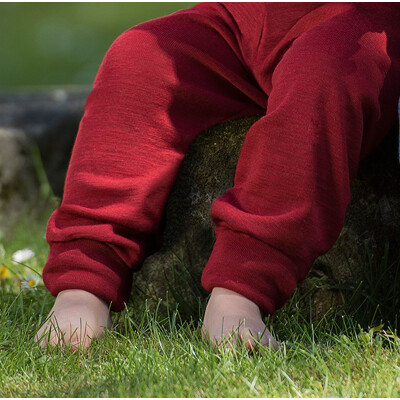 Nabelbundhose "Engels rot-melange" mit langem Beinbündchen, 100% Wolle (kbT), rot-melange