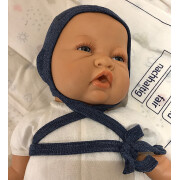 BabyHäubchen "Engels blau-melange", 100% Wolle (kbT), blau-meliert 62/68