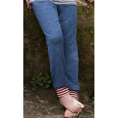 Hose mit Ringelbund "Engels blau-melange mit Bündchen in rot/weiß", 100% Wolle (kbT) 116