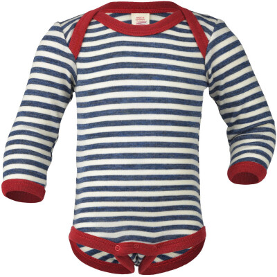 Babys WollBody "geringelt blau-melange/natur, rot-melange abgesetzt", 100%  Schurwolle (kbT)