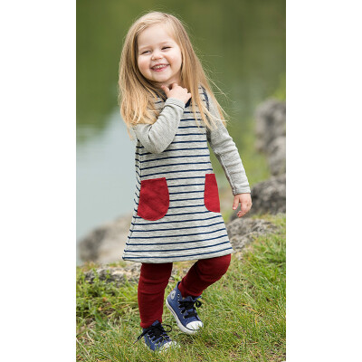 Engels Trägerkleid "grau-melange/marine mit roten Taschen" Wollfrottee, 100% Schurwolle (kbT) 62/68