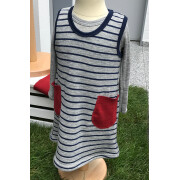 Engels Trägerkleid "grau-melange/marine mit roten Taschen" Wollfrottee, 100% Schurwolle (kbT) 74/80