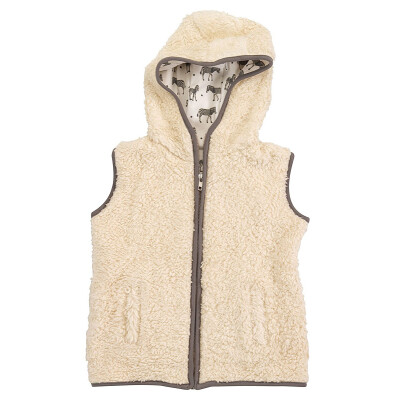 Kuschel-Weste "Pigeons Zebras zum Wenden", 100% Baumwolle (kbA), Fleece: natur, Innenseite: Zebras auf weiß - mit Kapuze