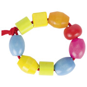 Perlenset in durchsichtiger Dose: 45 Fädelelemente in 5 Formen + 6 Schnüre, Fädelelemente aus Holz: Zylinder Ø= 2cm, H= 2 cm