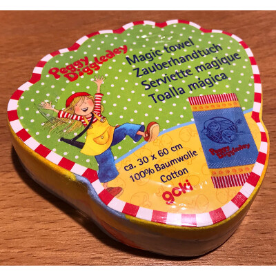 Zauberhandtuch "Peggy Diggledey" - ein schönes Mitbringsel für Kinder, 100% Baumwolle, nach dem Zauber ca. 30 x 60 cm groß