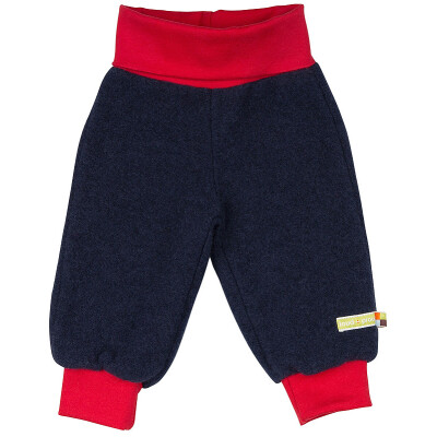 Hose "Wollfleece mitternachtsblau mit rot", Wollfleece: 44% Baumwolle (kbA)/56% Wolle (kbT), marine/rot Bündchen: 100% Baumwolle (kbA) 50/56