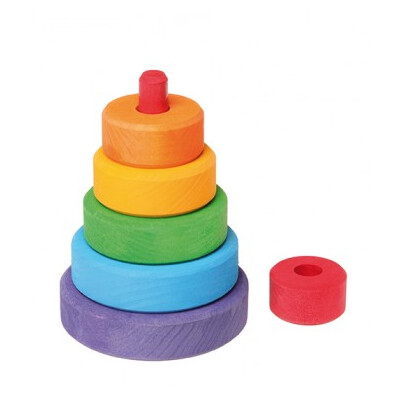 Grimms kleiner Scheibenturm "Regenbogen", 6 Etagen, unterschiedliche Regenbogenfarben zum Stapeln