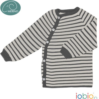 BabyWickelpulli "grau/natur-gestreiftes iobio-Schlüttli", gestrickt, 100% Schurwolle 86/92