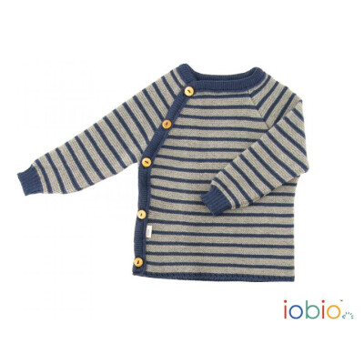BabyWickelpulli "marine/grau-gestreiftes Schlüttli", gestrickt, Schurwolle, Gr. 86/92