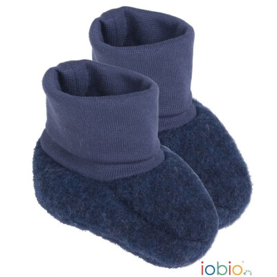 Wollwalk-Baby-Schuh "dunkelblau mit hohen Schaft - umschlagbar", Walk: 100% Wolle (kbT), Schaft: 96% Baumwolle (kbA)/4% Elasthan ca. 0-6 Monate