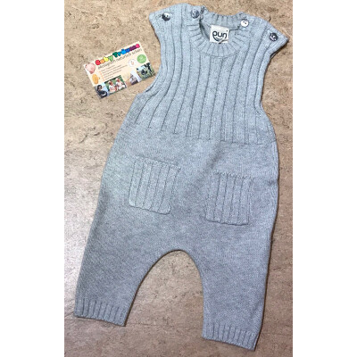 Trägerhose "Klassik-Strick grau", bzw. hellgraumelange, 100% Baumwolle (kbA) - auch als Latzhose oder Strampler 74/80