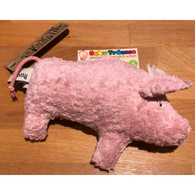 Knister-Rassel-Kuscheltier "Schweinchen", natur/rosa, außen: 100% Baumwolle (kbA), Rückseite kariert