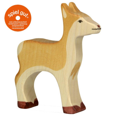 Holzfigur "Reh - Waldtier", stehend, handbemalt, braun, ca. 10,5 x 2,3 x12cm