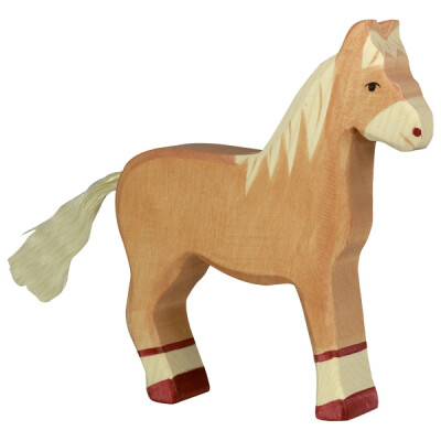 Holzfigur "Pferd hellbraun", stehend, Holztiger Holzfiguren, handbemalt