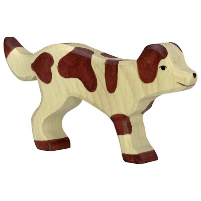 Holzfigur Hund "großer Hofhund", Holztiger Holzfiguren, braun-natur-gefleckt, handbemalt