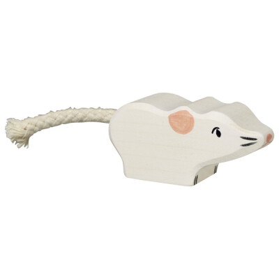 Holzfigur "weiße Maus", Holztiger Holzfiguren, handbemalt