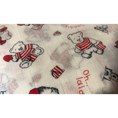 Mullwindel "Bärchen rot auf weiß", 3-erPackung, 100% Baumwolle, 70x70cm²