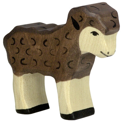 Holzfigur "das schwarze Lamm, welches eigentlich braun ist", Holztiger Holzfiguren, handbemaltt - ein kleines Schaf bzw. Schäflein