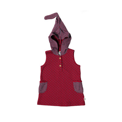 Kapuzenkleid bzw. Longtop "Leelas Isfahan - persichrot/taubenblau" Baumwolle (kbA), Tunika ohne Arme, blau mit beige-melangefarbenen Rauten