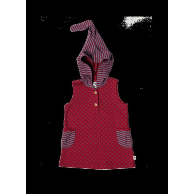 Kapuzenkleid bzw. Longtop "Leelas Isfahan - persichrot/taubenblau" Baumwolle (kbA), Tunika ohne Arme, blau mit beige-melangefarbenen Rauten