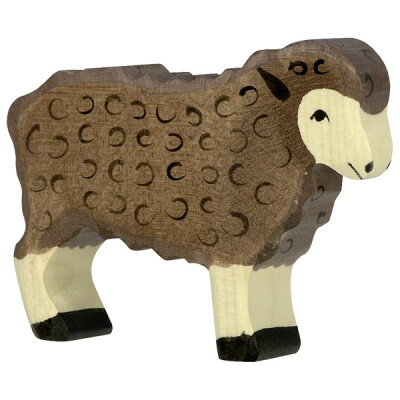 Holzfigur "Schaf, schwarz, welches eigentlich eher braun ist", stehend, Holztiger Holzfiguren, handbemalt - das groß Schaf bzw. Schäflein