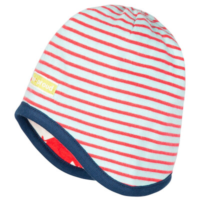 Wendemütze "Streifen cloud: hellblau-cayenne - innen: Nashorn cayenne", 100% Baumwolle (kbA)