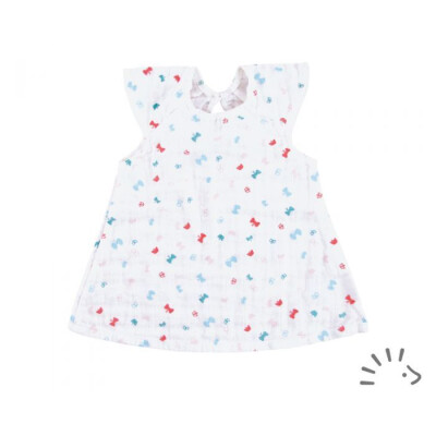 leichtes Shirt "Muslin iobio-Butterfly - mit Schmetterlingen", leichte Qualität, Mull-Shirt ohne Arme, 100% Baumwolle (kbA = Biobaumwolle)