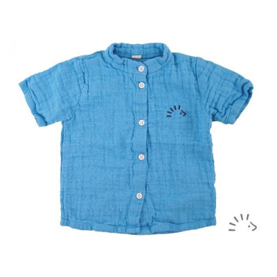 leichtes Shirt "Muslin blau - vorne durchgeknöpft", leichte Qualität, 100% Baumwolle (kbA = Biobaumwolle)