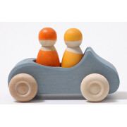 Auto-Cabrio "groß, blau mit 2 Regenbogenfreunden" Farben der Grimms Freunde: gelb, orange, lasiert, heimisches Massivholz, ca.13cm, Altersempfehlung: 1+