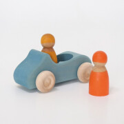 Auto-Cabrio "groß, blau mit 2 Regenbogenfreunden" Farben der Grimms Freunde: gelb, orange, lasiert, heimisches Massivholz, ca.13cm, Altersempfehlung: 1+