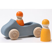 Auto-Cabrio "groß, blau mit 2 Regenbogenfreunden" Farben der Grimms Freunde: gelb, orange, lasiert, heimisches Massivholz, ca.13cm, Altersempfehlung: 1+